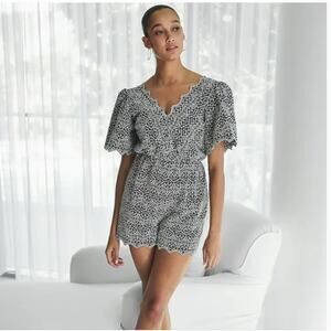EXPRESS NWT Black & White Lace Eyelet Romper // S